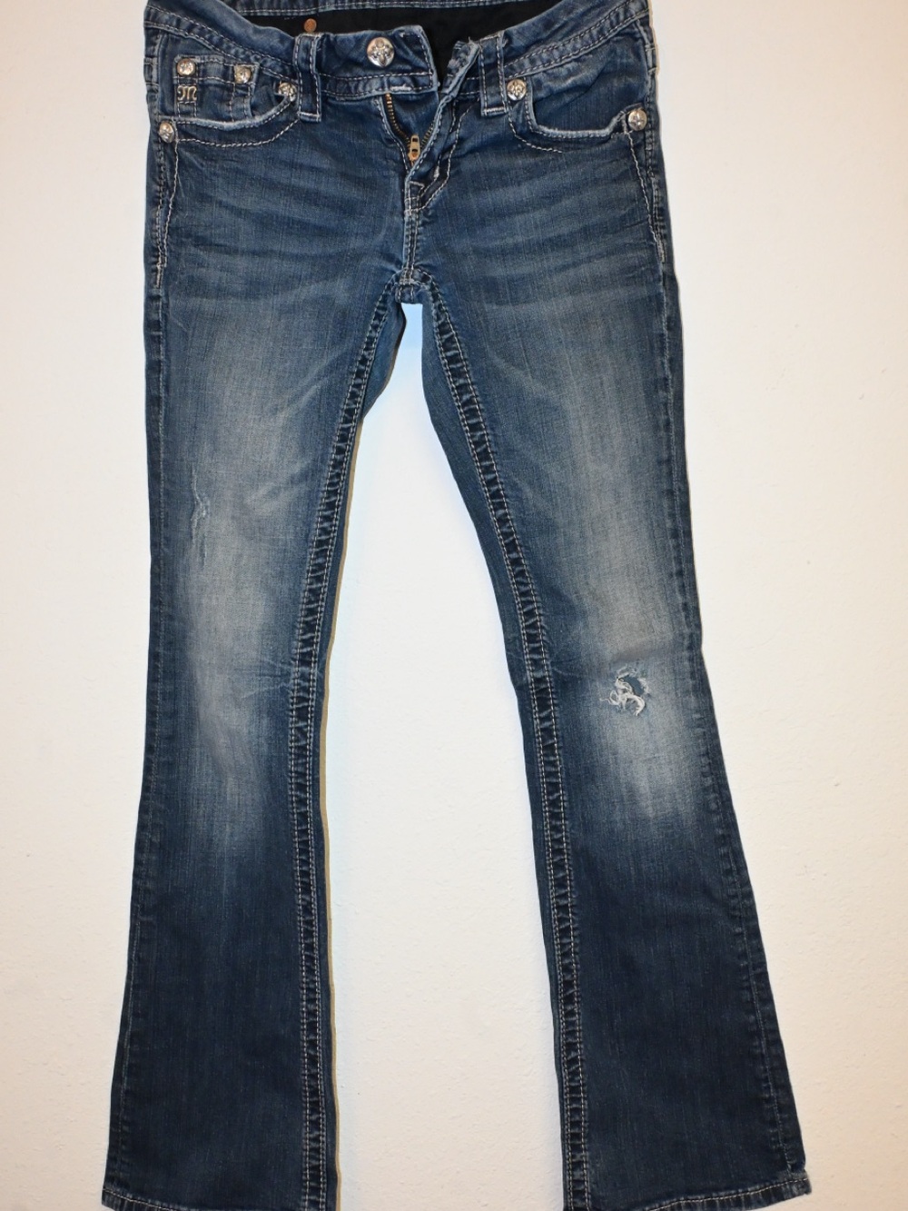 Miss Me Women's Dark Blue Flare Jeans with Subtle Distressing
